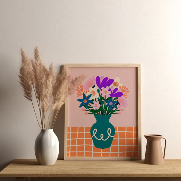 Digital Art Print: Vase of Flowers Green