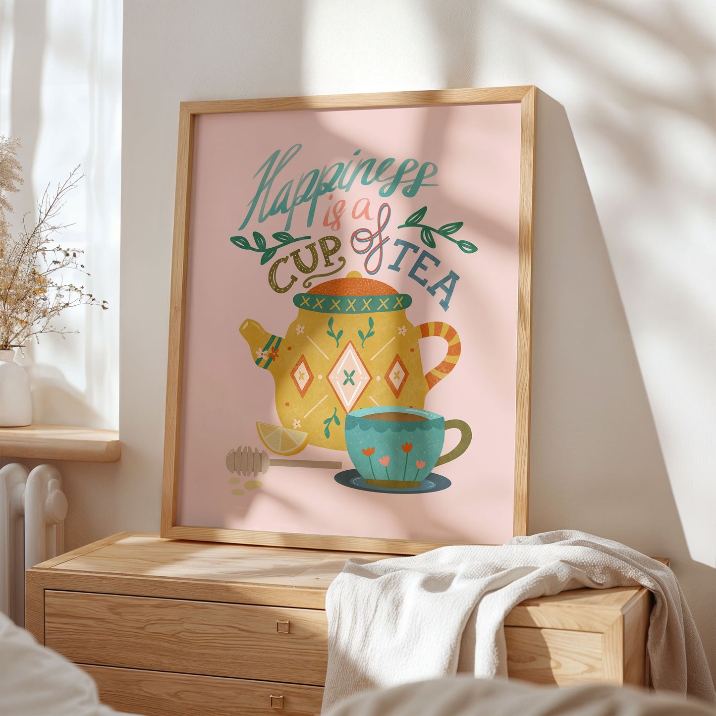 Art Print: Tea Quote on Pink