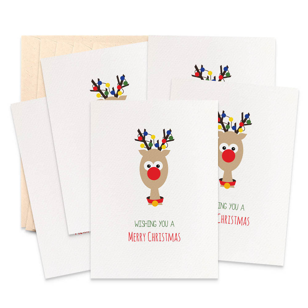 Set of 5 - Reindeer Greeting Cards by mumandmehandmadedesigns- An Australian Online Stationery and Card Shop