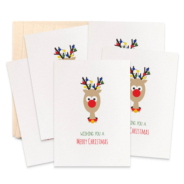 Set of 5 - Reindeer Greeting Cards by mumandmehandmadedesigns- An Australian Online Stationery and Card Shop