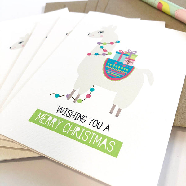 Set of 5 - Llama Christmas Greeting Cards by mumandmehandmadedesigns- An Australian Online Stationery and Card Shop