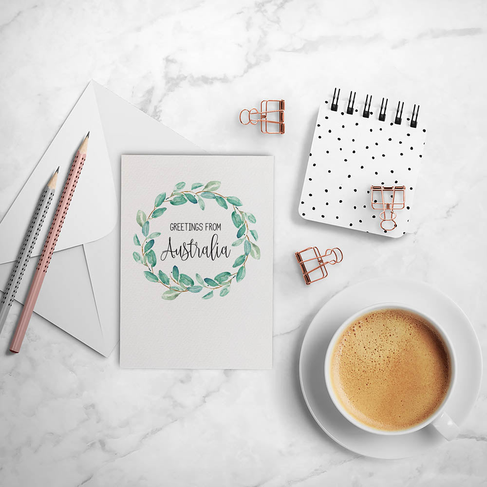 Eucalyptus Wreath Greeting Card by mumandmehandmadedesigns- An Australian Online Stationery and Card Shop