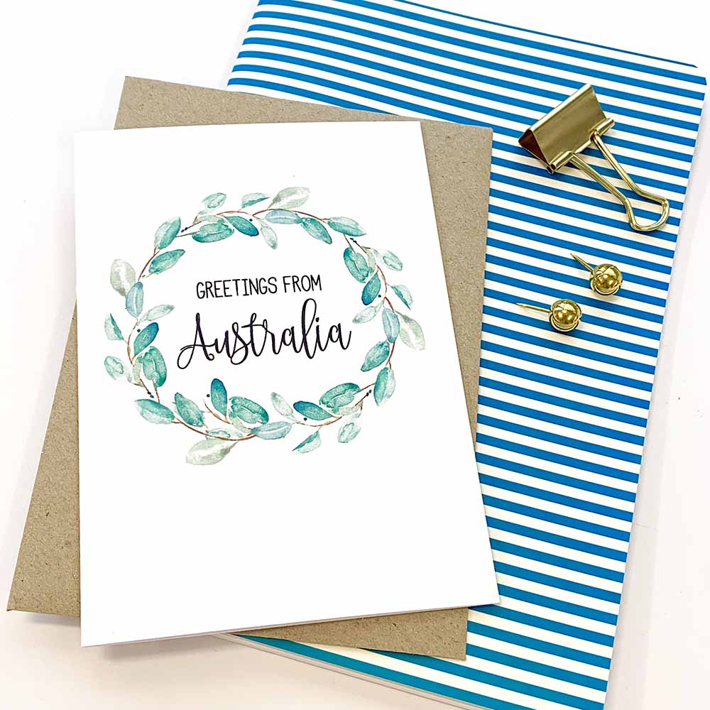 Eucalyptus Wreath Greeting Card by mumandmehandmadedesigns- An Australian Online Stationery and Card Shop