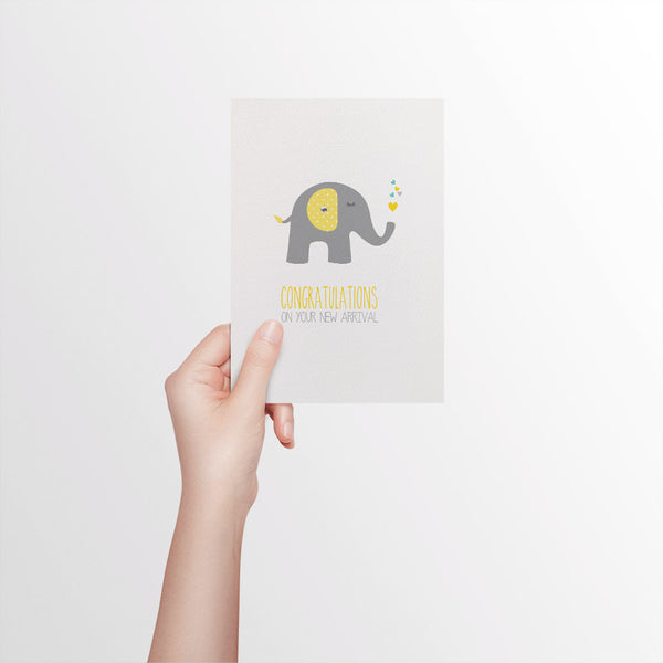 Grey and Yellow Elephant Greeting Card by mumandmehandmadedesigns- An Australian Online Stationery and Card Shop