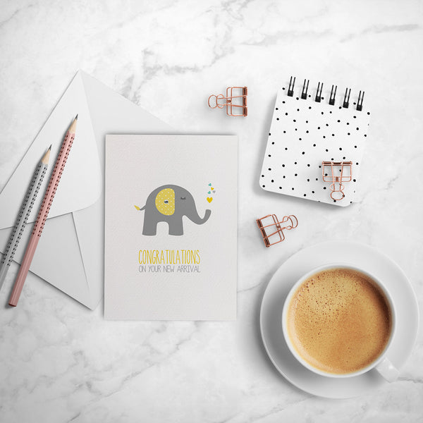 Grey and Yellow Elephant Greeting Card by mumandmehandmadedesigns- An Australian Online Stationery and Card Shop