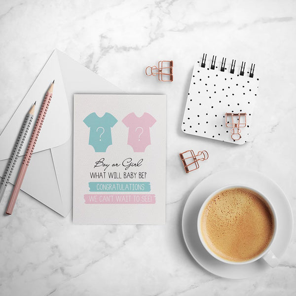 Baby Gender Reveal Greeting Card by mumandmehandmadedesigns- An Australian Online Stationery and Card Shop