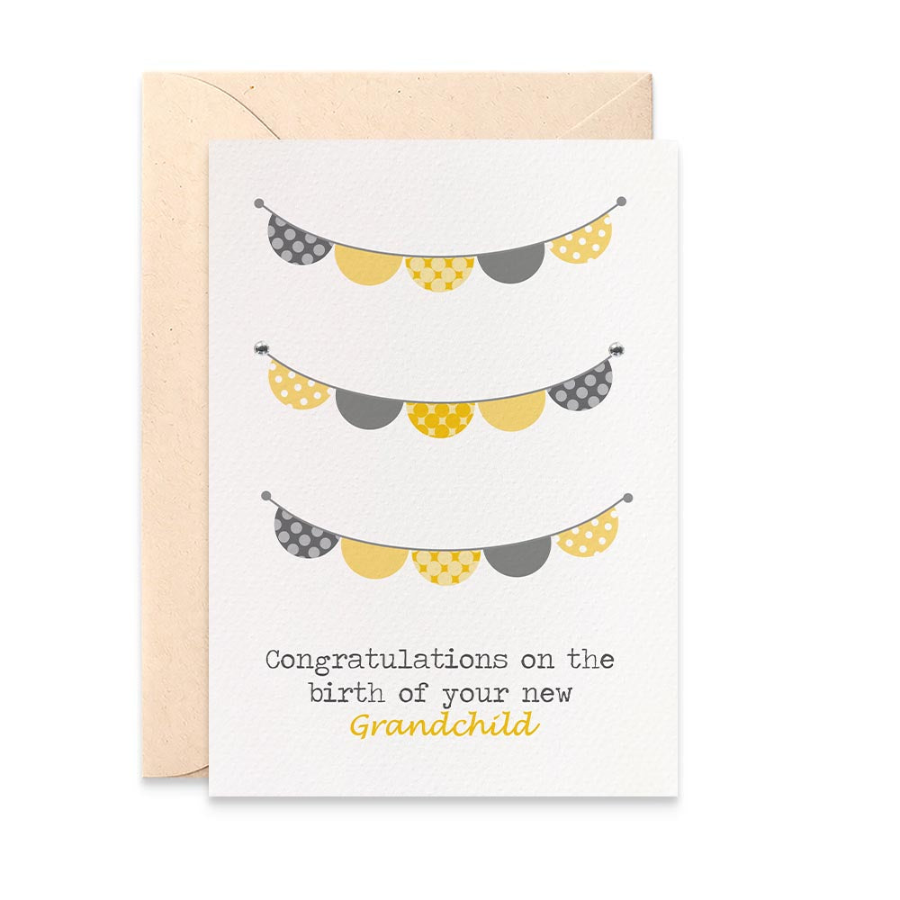 Yellow and Grey Bunting Greeting Card by mumandmehandmadedesigns- An Australian Online Stationery and Card Shop