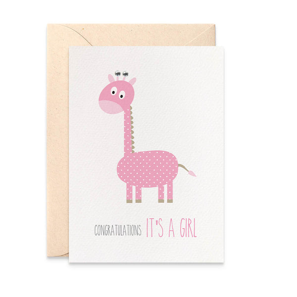 Pink Giraffe Greeting Card by mumandmehandmadedesigns- An Australian Online Stationery and Card Shop