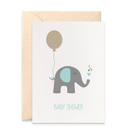 Baby Shower Blue Elephant Greeting Card by mumandmehandmadedesigns- An Australian Online Stationery and Card Shop