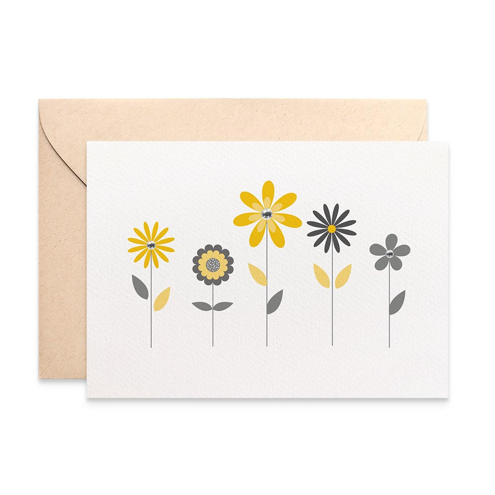 Yellow and Grey Flowers Greeting Card by mumandmehandmadedesigns- An Australian Online Stationery and Card Shop