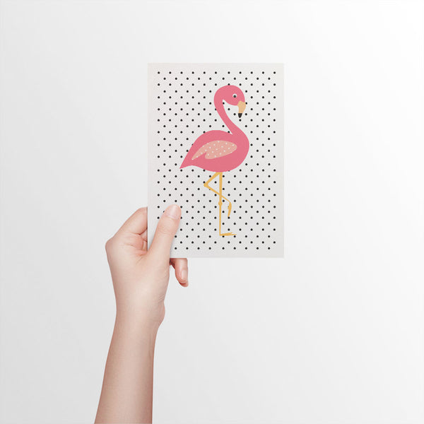 Pink Flamingo - Spotty Greeting Card by mumandmehandmadedesigns- An Australian Online Stationery and Card Shop