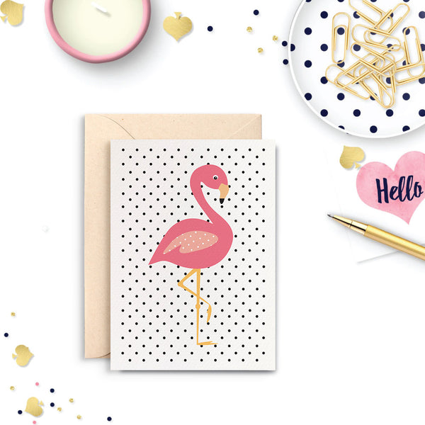 Pink Flamingo - Spotty Greeting Card by mumandmehandmadedesigns- An Australian Online Stationery and Card Shop
