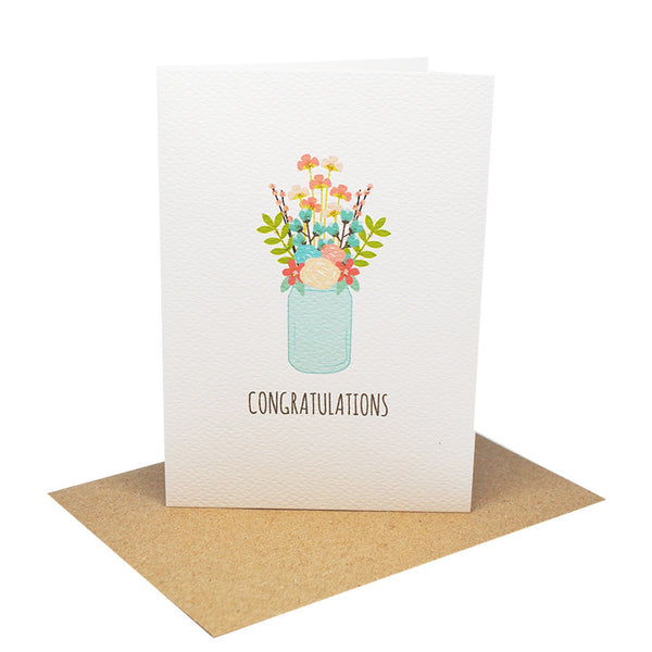 Congrats Flowers in Mason Jar Greeting Card by mumandmehandmadedesigns- An Australian Online Stationery and Card Shop