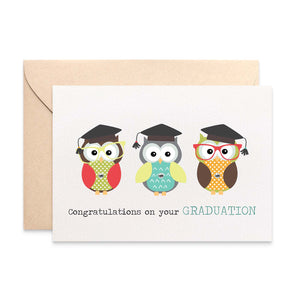 3 Graduation Owls Greeting Card by mumandmehandmadedesigns- An Australian Online Stationery and Card Shop