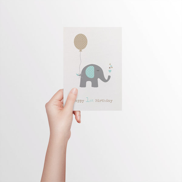 Elephant with Party Balloon Greeting Card by mumandmehandmadedesigns- An Australian Online Stationery and Card Shop