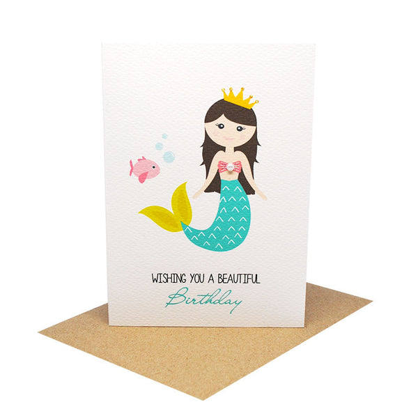 Mermaid with Fish Greeting Card by mumandmehandmadedesigns- An Australian Online Stationery and Card Shop