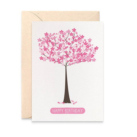 Pink Cherry Blossom Tree Greeting Card by mumandmehandmadedesigns- An Australian Online Stationery and Card Shop