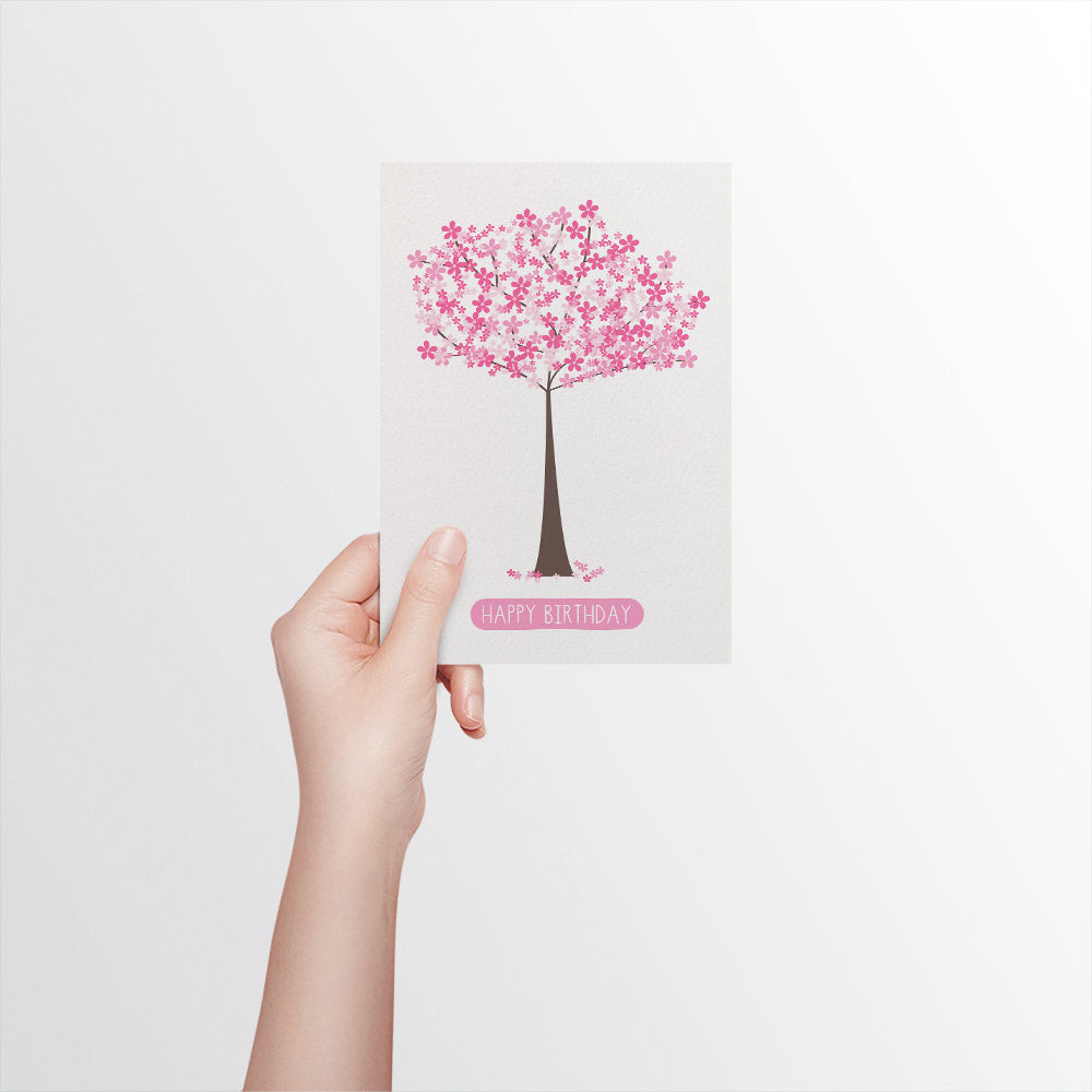 Pink Cherry Blossom Tree Greeting Card by mumandmehandmadedesigns- An Australian Online Stationery and Card Shop