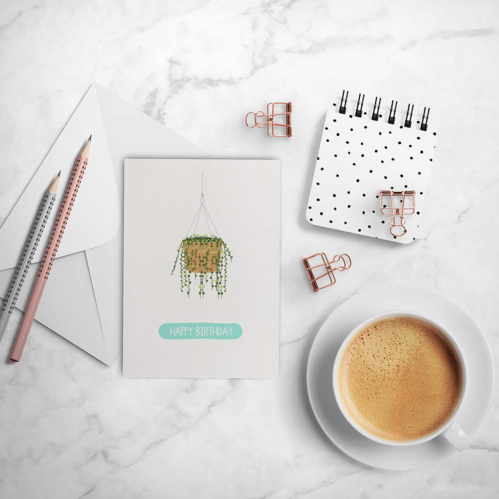 Hanging Pot Plant Greeting Card by mumandmehandmadedesigns- An Australian Online Stationery and Card Shop