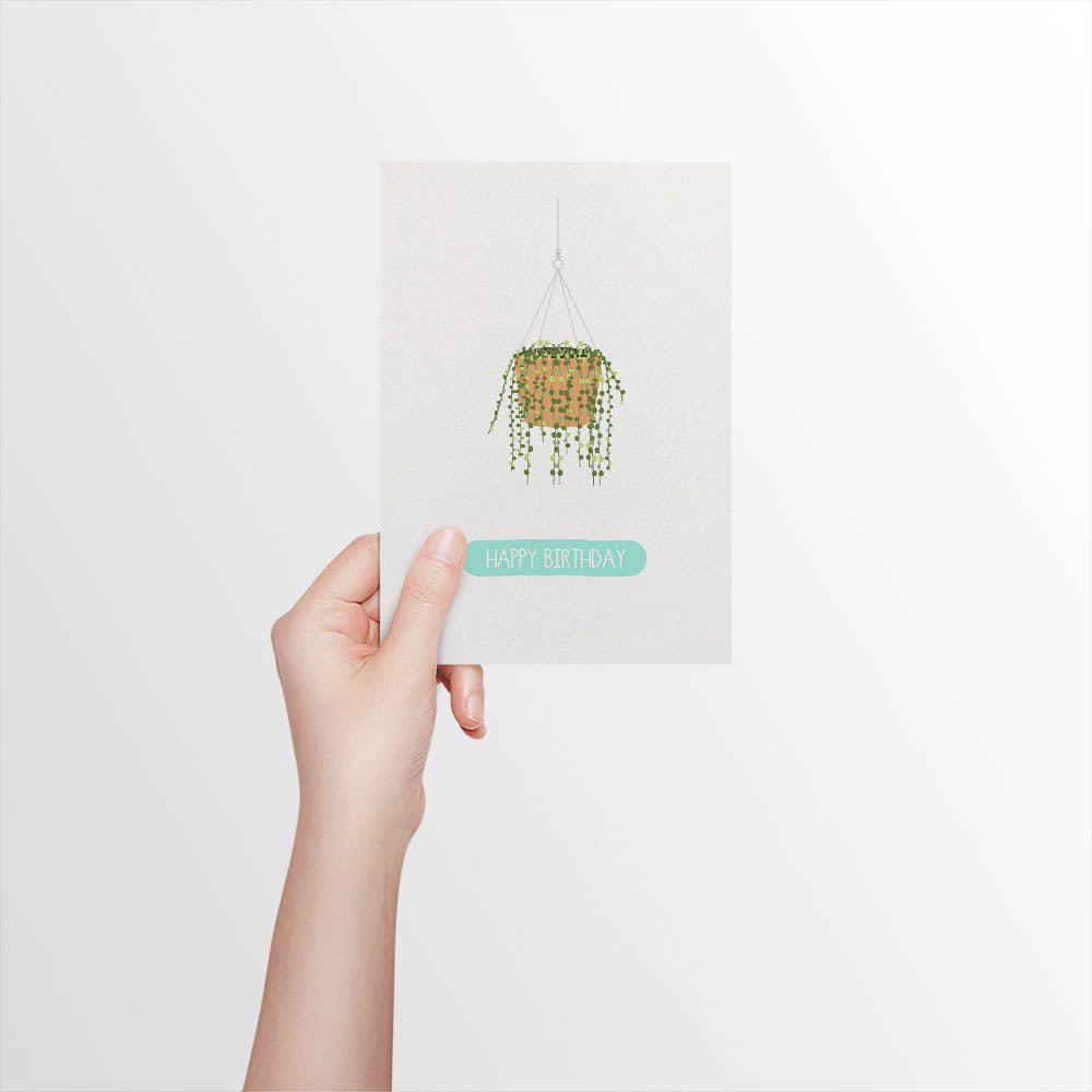 Hanging Pot Plant Greeting Card by mumandmehandmadedesigns- An Australian Online Stationery and Card Shop