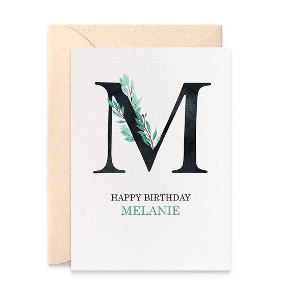 Personalised Eucalyptus Letter Greeting Card by mumandmehandmadedesigns- An Australian Online Stationery and Card Shop