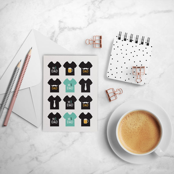 Black Dad T-shirts Greeting Card by mumandmehandmadedesigns- An Australian Online Stationery and Card Shop