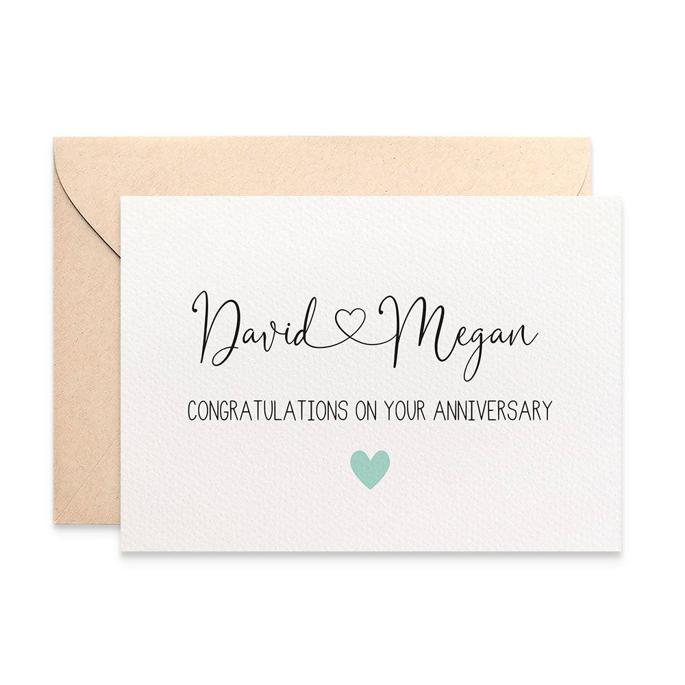 Personalised - Anniversary Names with Heart Greeting Card by mumandmehandmadedesigns- An Australian Online Stationery and Card Shop