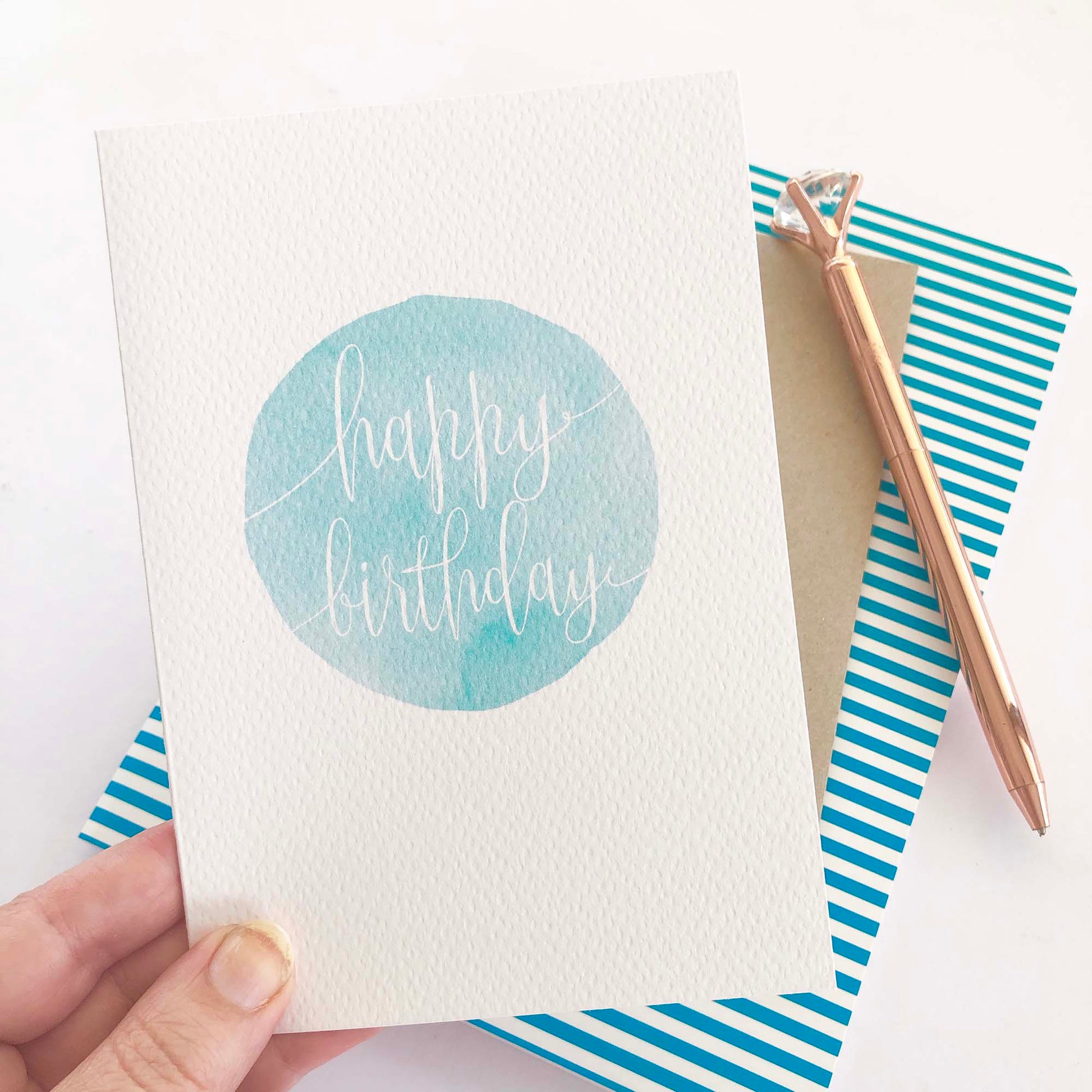 Watercolour Circle - Turquoise Greeting Card by mumandmehandmadedesigns- An Australian Online Stationery and Card Shop