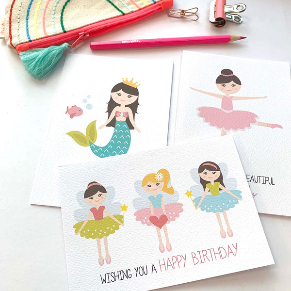 Set of 3 - Girl Greeting Cards by mumandmehandmadedesigns- An Australian Online Stationery and Card Shop