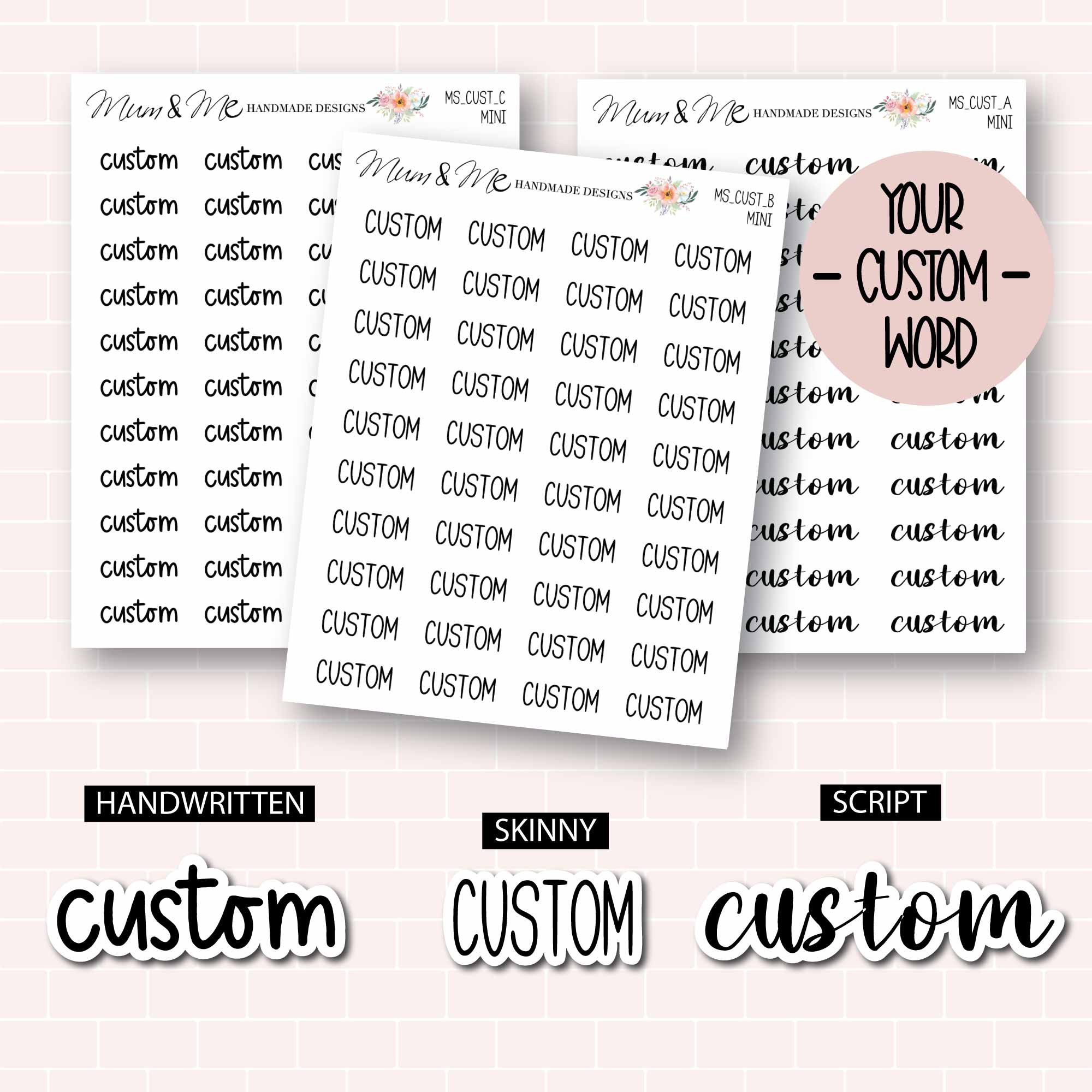 Custom Script Planner Stickers, Custom Script Word Stickers, Custom ...