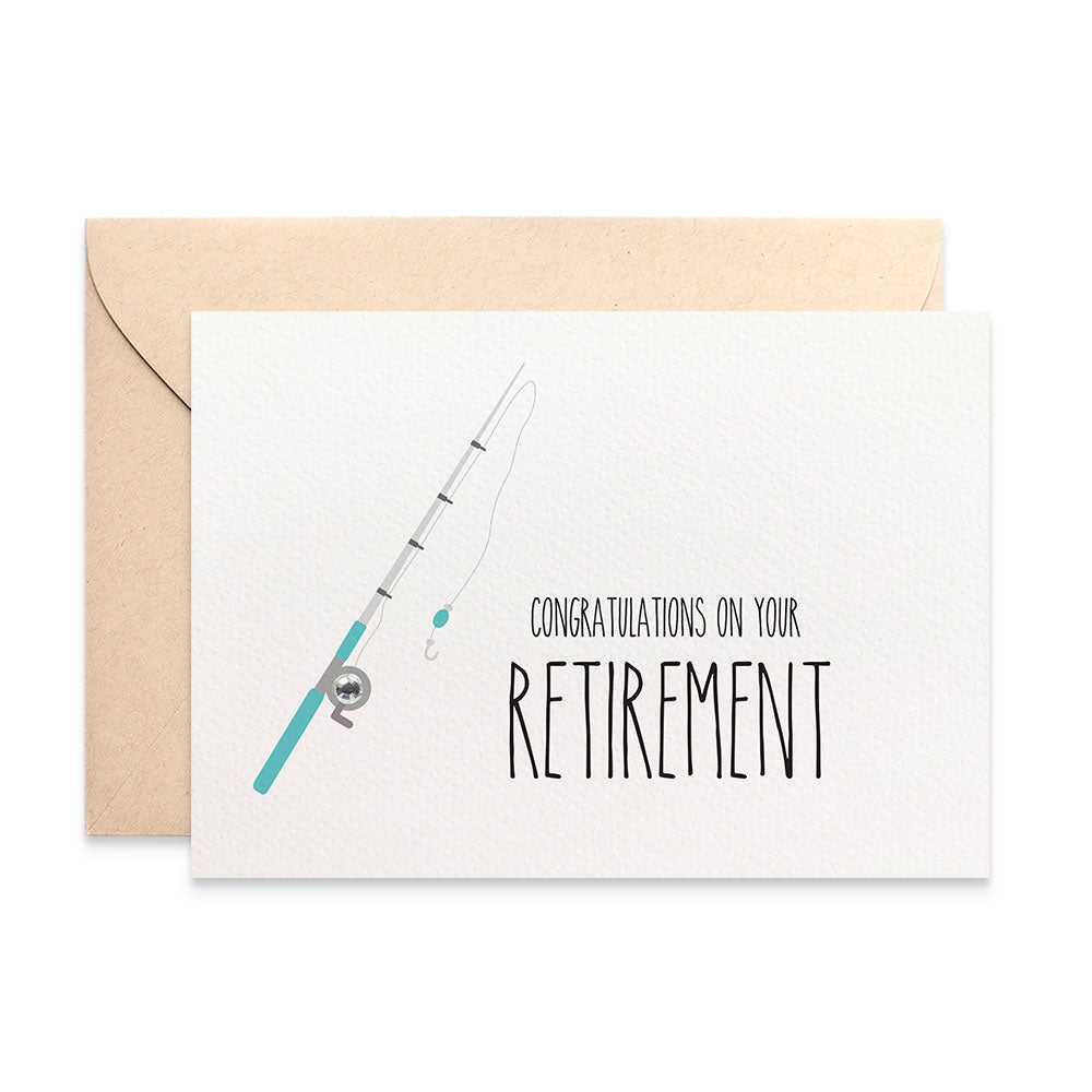 Retirement - Blue Fishing Rod Greeting Card by mumandmehandmadedesigns- An Australian Online Stationery and Card Shop