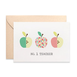 Teacher Pink Green Apples Greeting Card by mumandmehandmadedesigns- An Australian Online Stationery and Card Shop