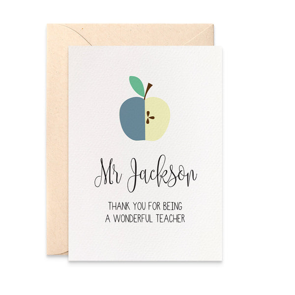 Personalised Teacher Card - Blue Greeting Card by mumandmehandmadedesigns- An Australian Online Stationery and Card Shop