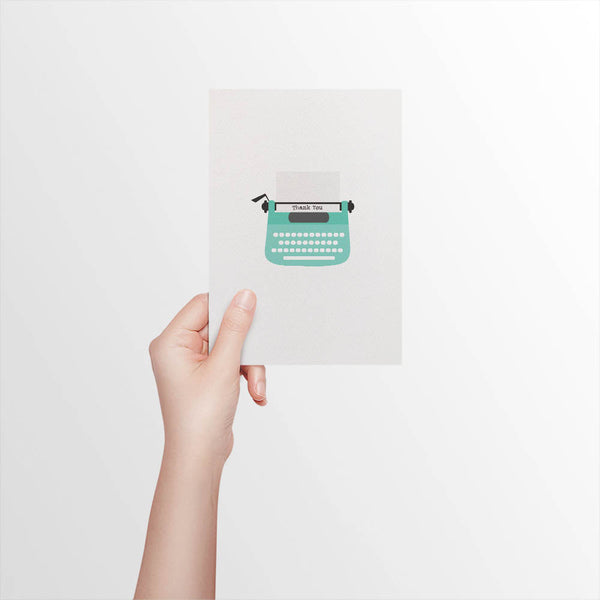 Turquoise Typewriter Greeting Card by mumandmehandmadedesigns- An Australian Online Stationery and Card Shop