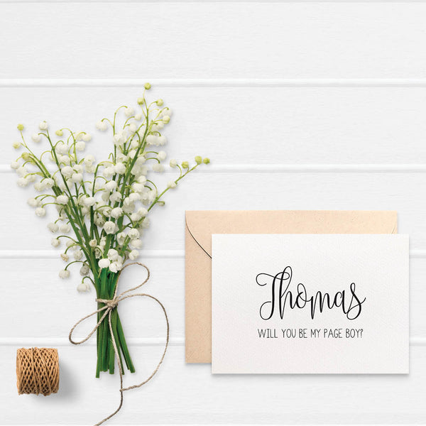 Personalised Page Boy Script Greeting Card by mumandmehandmadedesigns- An Australian Online Stationery and Card Shop