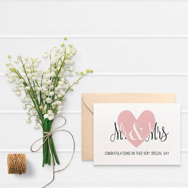 Mr & Mrs Lrg Blush Heart Greeting Card by mumandmehandmadedesigns- An Australian Online Stationery and Card Shop