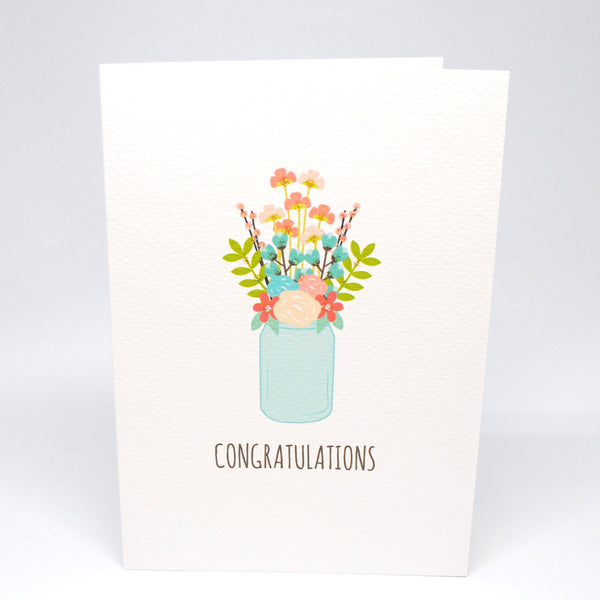 Congrats Flowers in Mason Jar Greeting Card by mumandmehandmadedesigns- An Australian Online Stationery and Card Shop